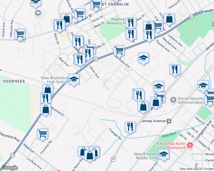 map of restaurants, bars, coffee shops, grocery stores, and more near 1216 Edpas Road in New Brunswick