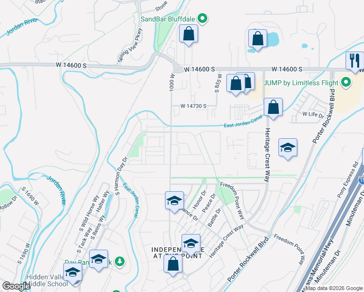 map of restaurants, bars, coffee shops, grocery stores, and more near 977 West Brennan Street in Bluffdale