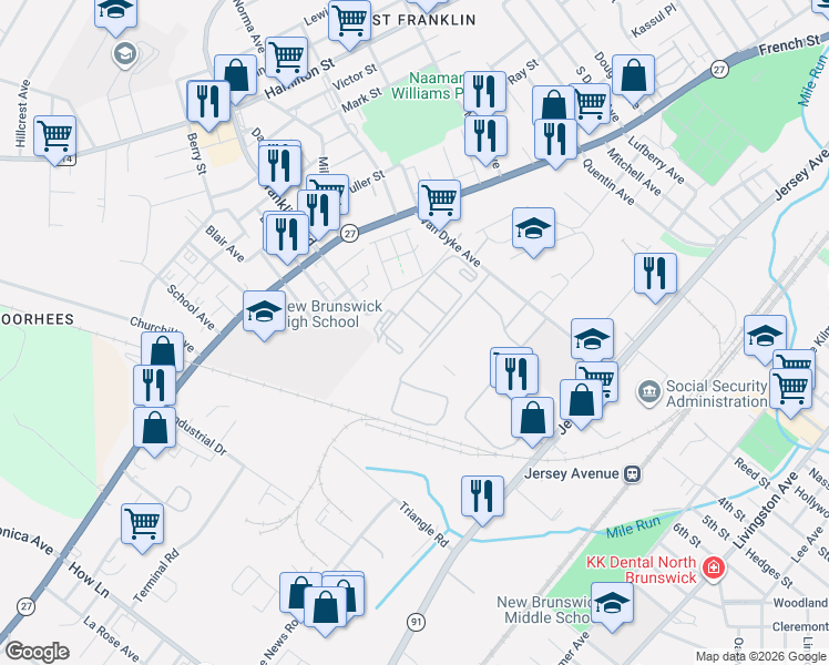 map of restaurants, bars, coffee shops, grocery stores, and more near 834 Edpas Road in New Brunswick