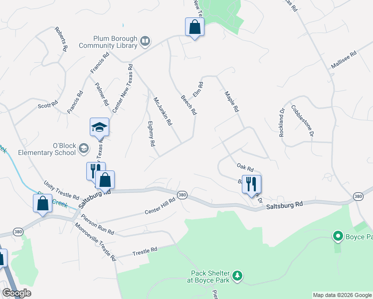 map of restaurants, bars, coffee shops, grocery stores, and more near 503 Beech Road in Pittsburgh