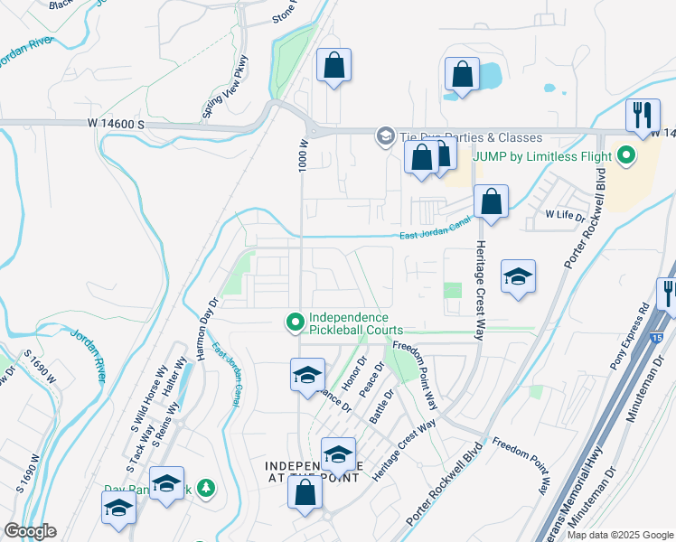 map of restaurants, bars, coffee shops, grocery stores, and more near 14877 South Brennan Street in Bluffdale