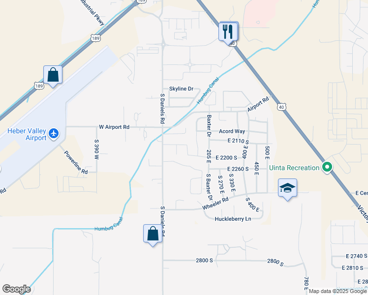 map of restaurants, bars, coffee shops, grocery stores, and more near 1260 120 East in Heber City