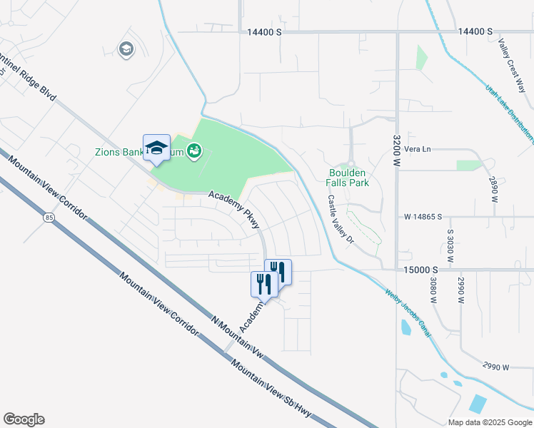 map of restaurants, bars, coffee shops, grocery stores, and more near 14867 Beckenbauer Avenue in Herriman