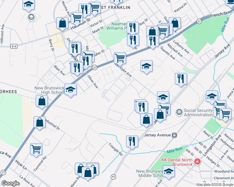 map of restaurants, bars, coffee shops, grocery stores, and more near 431 Edpas Road in New Brunswick