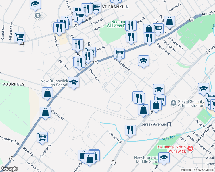map of restaurants, bars, coffee shops, grocery stores, and more near 412 Edpas Road in New Brunswick