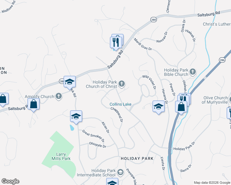 map of restaurants, bars, coffee shops, grocery stores, and more near 1512 Abers Creek Road in Pittsburgh