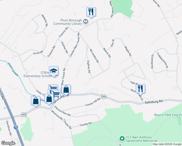map of restaurants, bars, coffee shops, grocery stores, and more near 316 Eighmy Road in Pittsburgh