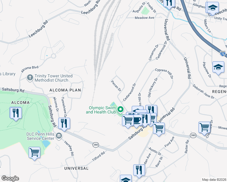 map of restaurants, bars, coffee shops, grocery stores, and more near 16 Pecan Drive in Pittsburgh