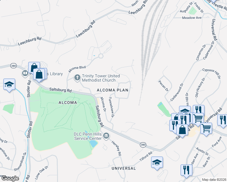map of restaurants, bars, coffee shops, grocery stores, and more near 17 Camera Place in Pittsburgh
