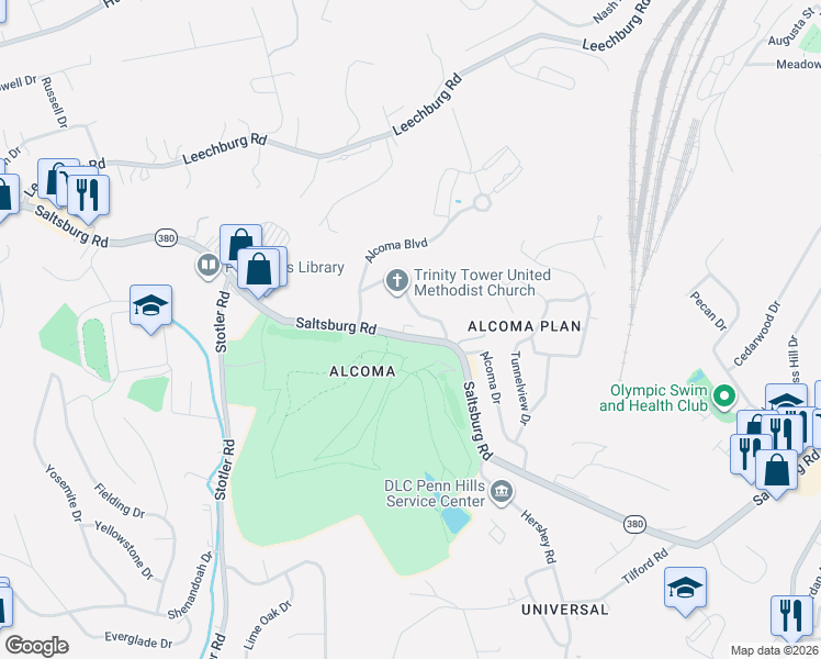 map of restaurants, bars, coffee shops, grocery stores, and more near 6927 Saltsburg Road in Pittsburgh