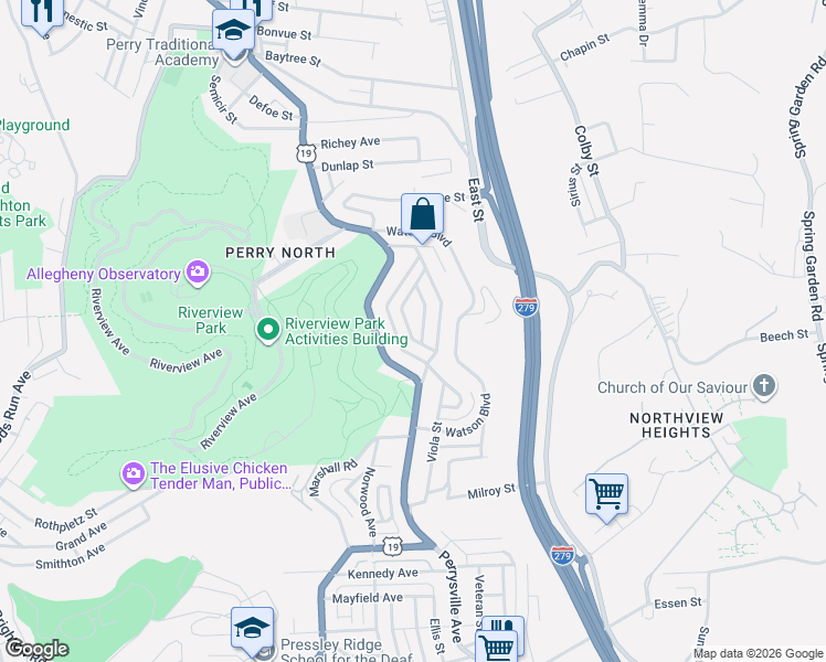 map of restaurants, bars, coffee shops, grocery stores, and more near 3352 Wayland Way in Pittsburgh