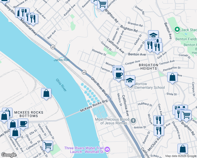 map of restaurants, bars, coffee shops, grocery stores, and more near 3742 Hiawatha Street in Pittsburgh