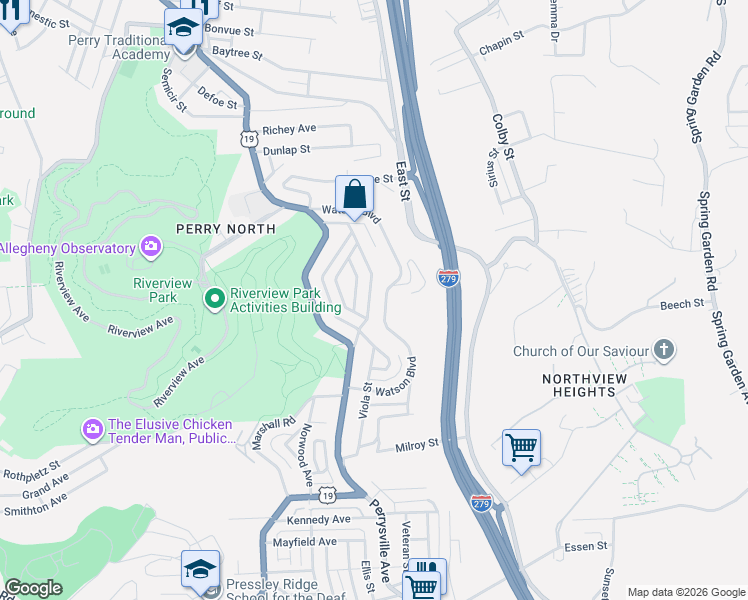 map of restaurants, bars, coffee shops, grocery stores, and more near 3352 Wayland Way in Pittsburgh