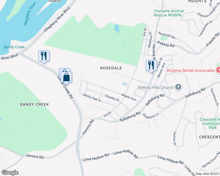 map of restaurants, bars, coffee shops, grocery stores, and more near 1411 Maple Avenue in Verona