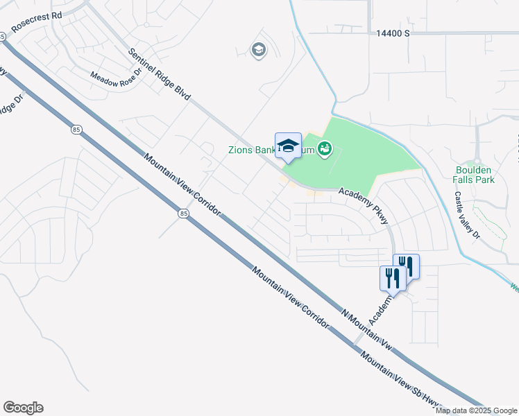map of restaurants, bars, coffee shops, grocery stores, and more near Diorite Court in Salt Lake County