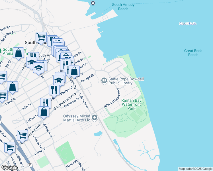 map of restaurants, bars, coffee shops, grocery stores, and more near 200 Governor Hoffman Plaza in South Amboy