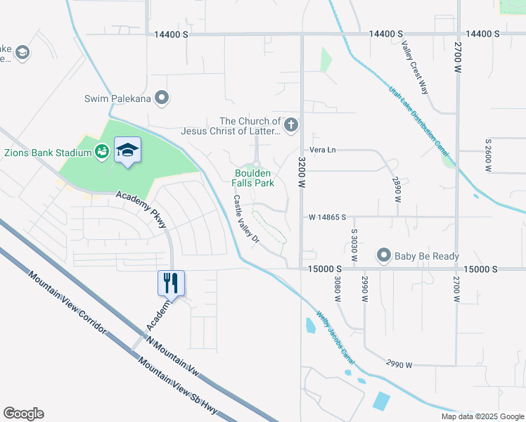map of restaurants, bars, coffee shops, grocery stores, and more near 3297 West Blue Springs Lane in Bluffdale