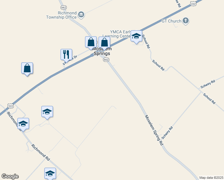map of restaurants, bars, coffee shops, grocery stores, and more near 2406 Moselem Spring Road in Fleetwood