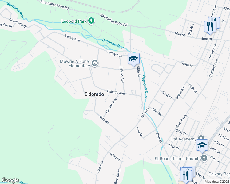 map of restaurants, bars, coffee shops, grocery stores, and more near Hillside Avenue in Altoona