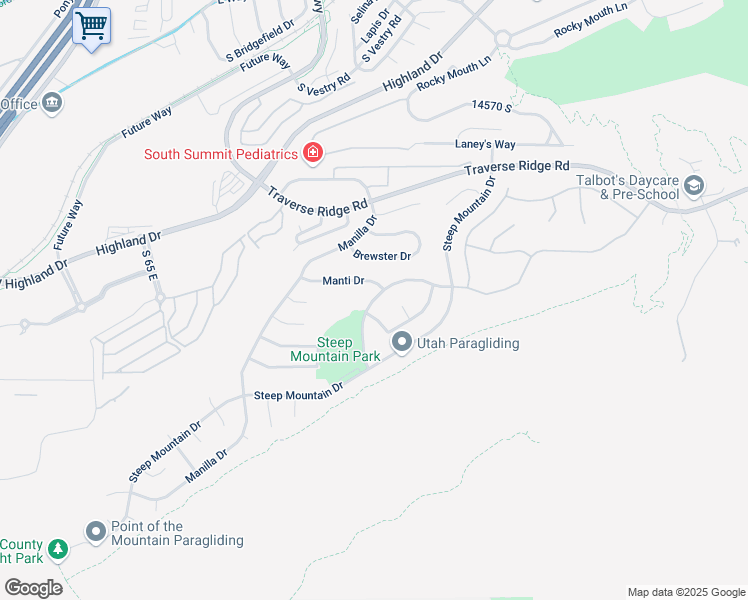 map of restaurants, bars, coffee shops, grocery stores, and more near 14936 Parowan Way in Draper