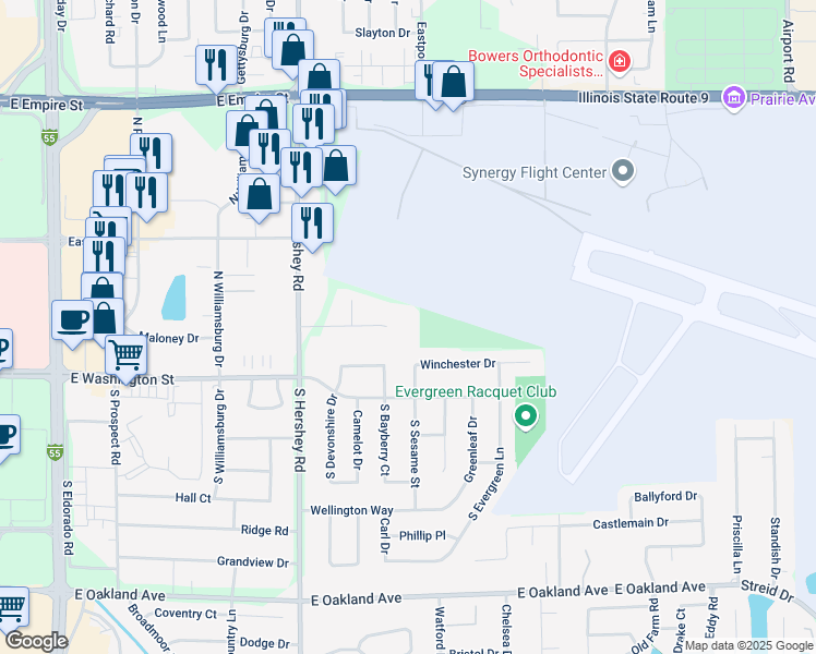 map of restaurants, bars, coffee shops, grocery stores, and more near 14 Heartland Drive in Bloomington