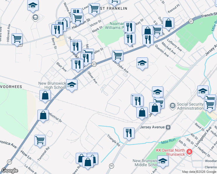 map of restaurants, bars, coffee shops, grocery stores, and more near 412 Edpas Road in New Brunswick