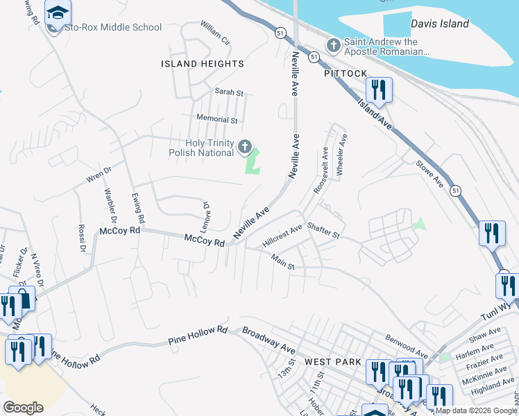 map of restaurants, bars, coffee shops, grocery stores, and more near 101 Neville Avenue in McKees Rocks