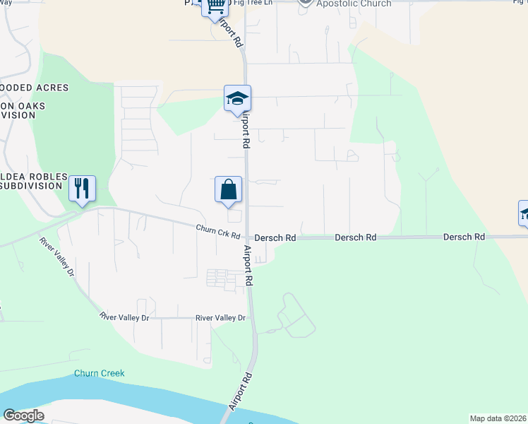 map of restaurants, bars, coffee shops, grocery stores, and more near 20530 Duryee Lane in Redding