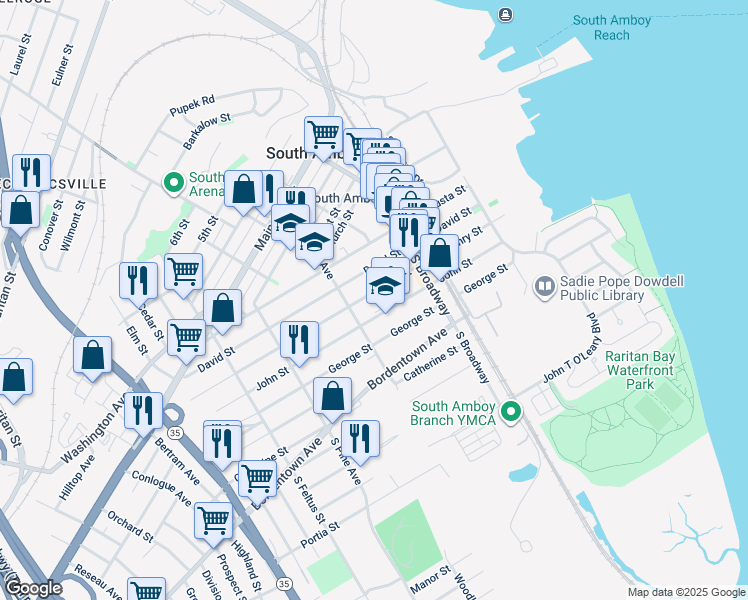 map of restaurants, bars, coffee shops, grocery stores, and more near 244 Henry Street in South Amboy