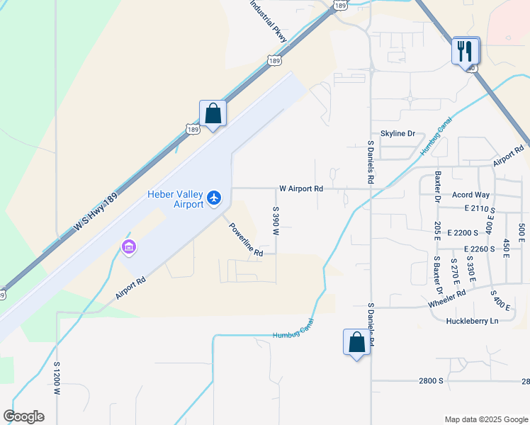 map of restaurants, bars, coffee shops, grocery stores, and more near 435 South Airport Road in Heber City