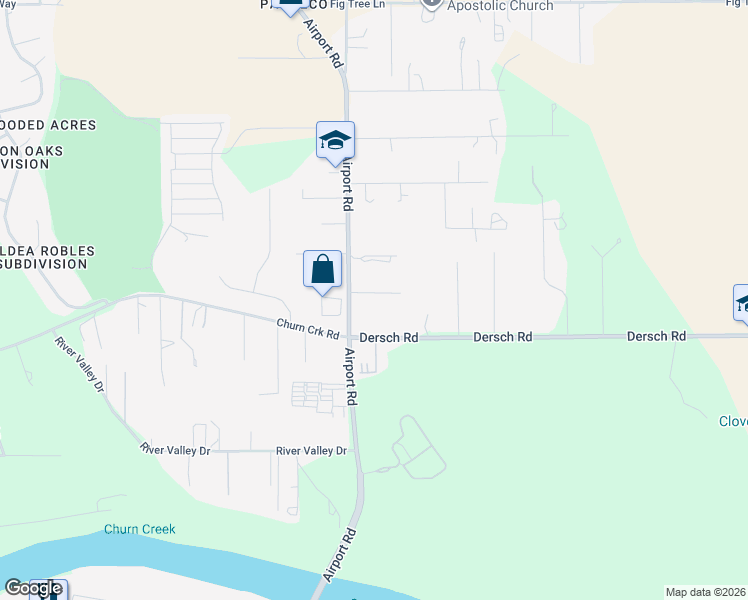 map of restaurants, bars, coffee shops, grocery stores, and more near 20530 Duryee Lane in Redding