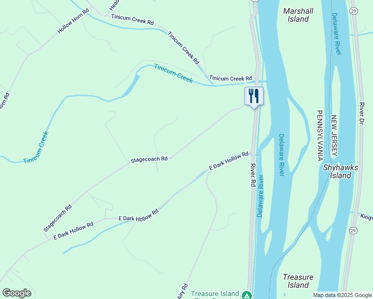 map of restaurants, bars, coffee shops, grocery stores, and more near 53 Stagecoach Road in Bucks County