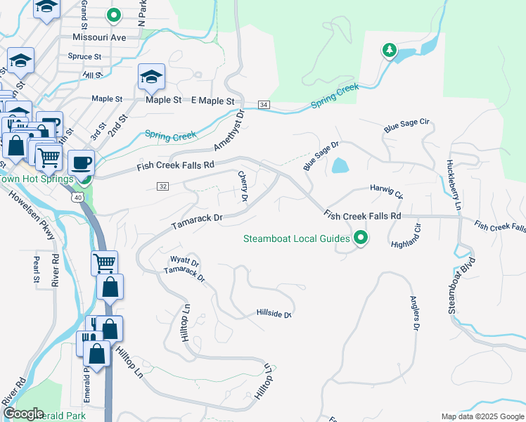 map of restaurants, bars, coffee shops, grocery stores, and more near 300 Blackberry Lane in Steamboat Springs