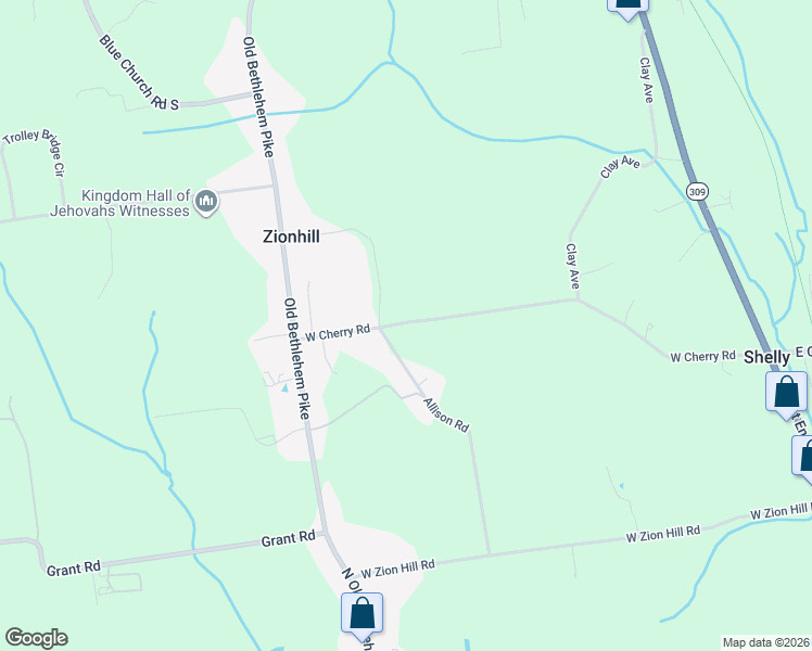 map of restaurants, bars, coffee shops, grocery stores, and more near 445 East Cherry Road in Quakertown