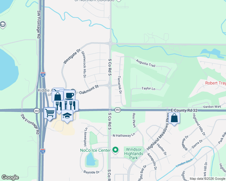 map of restaurants, bars, coffee shops, grocery stores, and more near 5178 Torrey Pines Court in Fort Collins