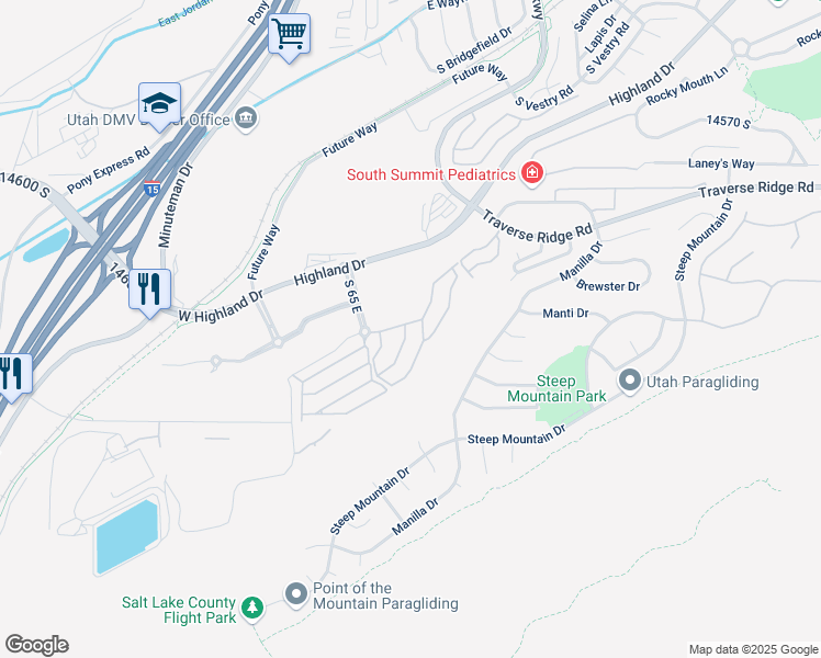 map of restaurants, bars, coffee shops, grocery stores, and more near 153 Chandlerpoint Way in Draper