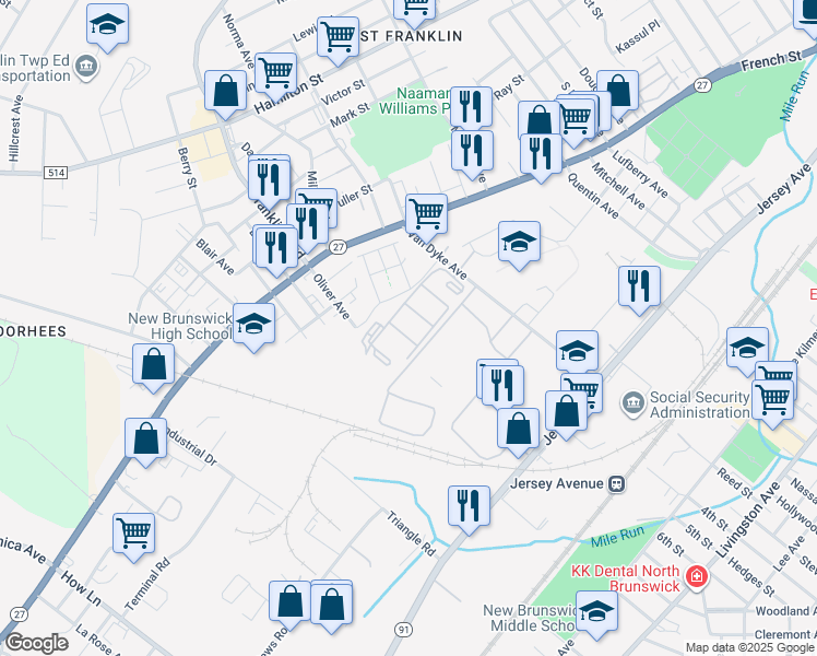 map of restaurants, bars, coffee shops, grocery stores, and more near 431 Edpas Road in New Brunswick