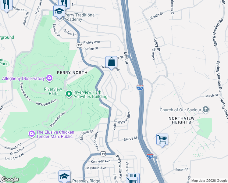 map of restaurants, bars, coffee shops, grocery stores, and more near 3352 Wayland Way in Pittsburgh