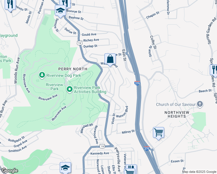 map of restaurants, bars, coffee shops, grocery stores, and more near 3352 Wayland Way in Pittsburgh
