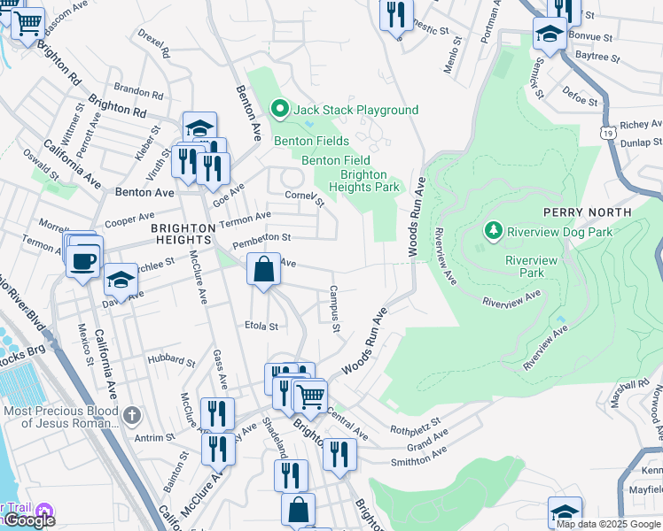 map of restaurants, bars, coffee shops, grocery stores, and more near 1000 Davis Avenue in Pittsburgh