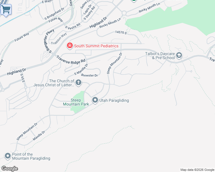 map of restaurants, bars, coffee shops, grocery stores, and more near 14822 Steep Mountain Drive in Draper