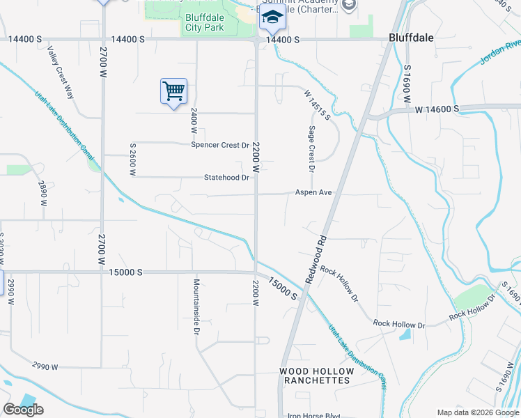 map of restaurants, bars, coffee shops, grocery stores, and more near 14815 2200 West in Riverton