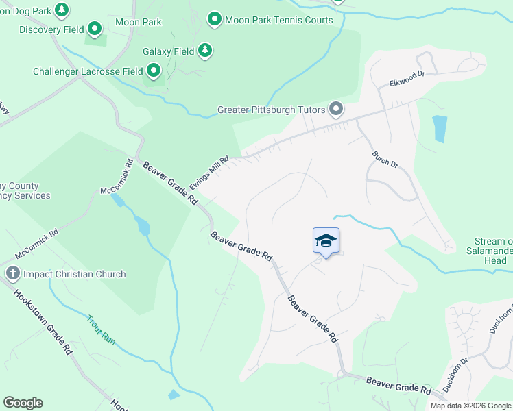 map of restaurants, bars, coffee shops, grocery stores, and more near 126 Hunter's Run Drive in Allegheny County
