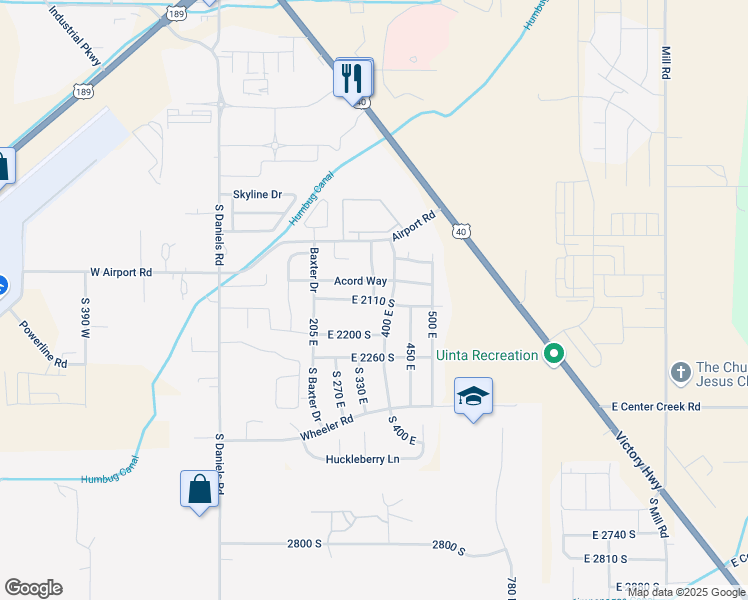 map of restaurants, bars, coffee shops, grocery stores, and more near East 2110 South in Heber City