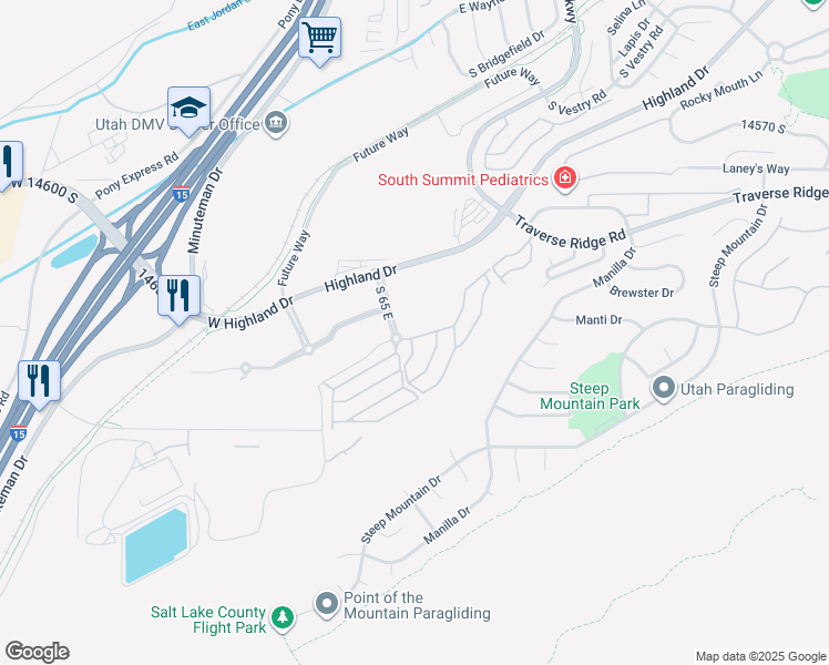 map of restaurants, bars, coffee shops, grocery stores, and more near 111 Chandlerpoint Way in Draper