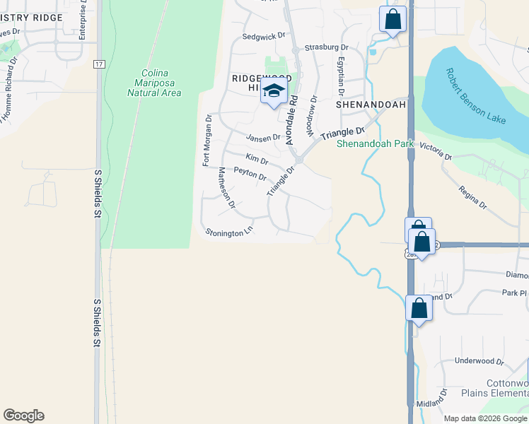 map of restaurants, bars, coffee shops, grocery stores, and more near 7520 Matheson Drive in Fort Collins