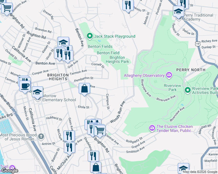 map of restaurants, bars, coffee shops, grocery stores, and more near 972 Davis Avenue in Pittsburgh