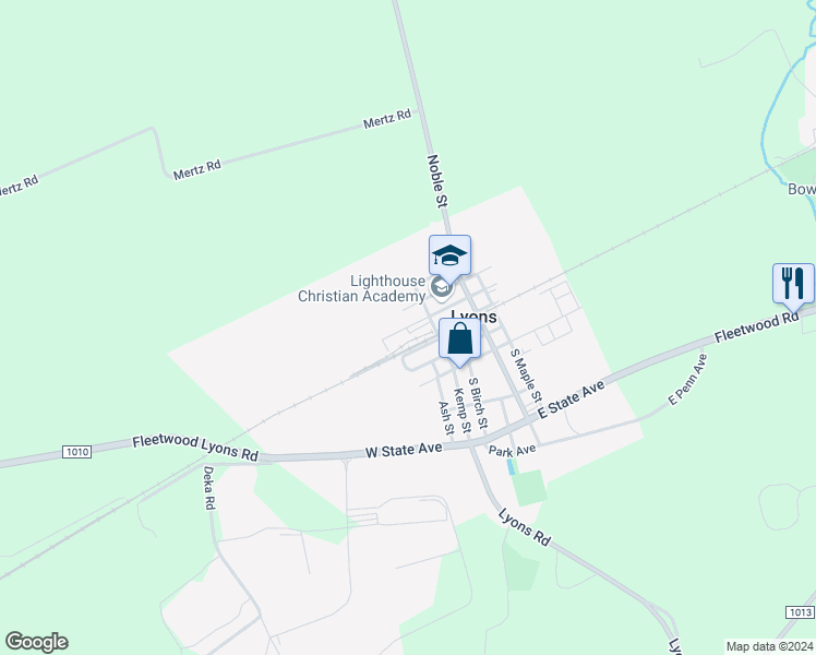 map of restaurants, bars, coffee shops, grocery stores, and more near West Mill Street in Lyons