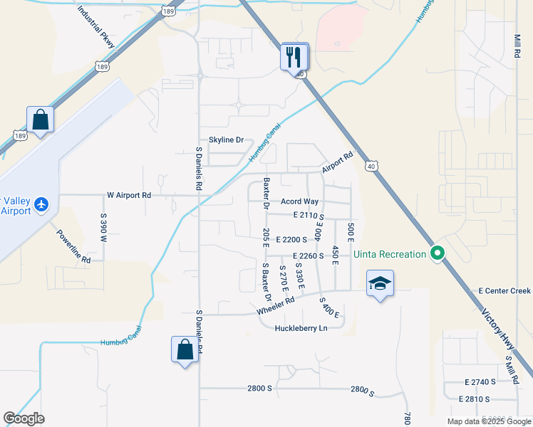 map of restaurants, bars, coffee shops, grocery stores, and more near 2077 South Baxter Drive in Heber City