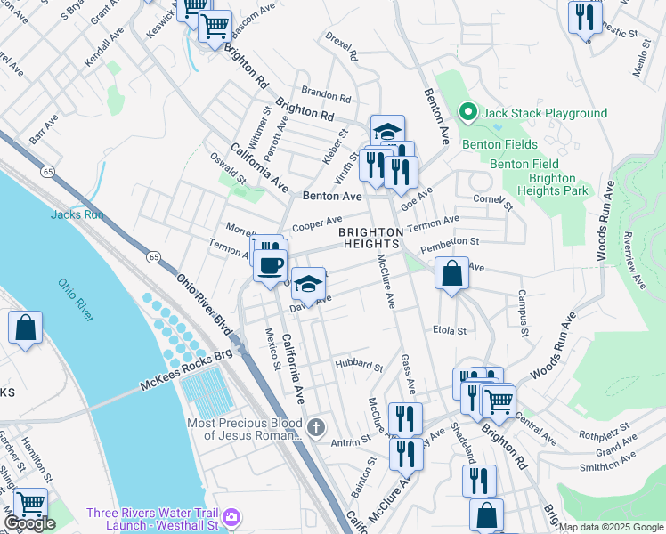 map of restaurants, bars, coffee shops, grocery stores, and more near 1510 Orchlee Street in Pittsburgh